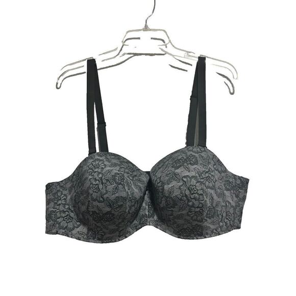 NWT Cacique Women's Bra 46C Gray Floral Lace Multi-Way Strapless Back Closure - Picture 1 of 8